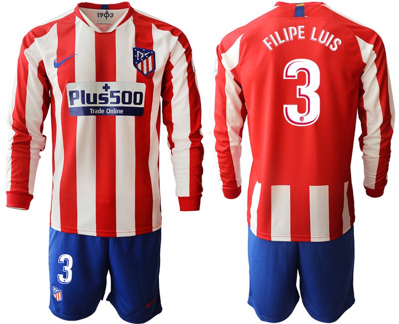 Men 2019-2020 club Atletico Madrid home long sleeves #3 red Soccer Jerseys